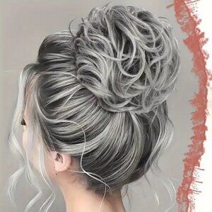 Elegant Women's 8-Inch Silvey Gray Drawstring Messy Bun Chignon Extension